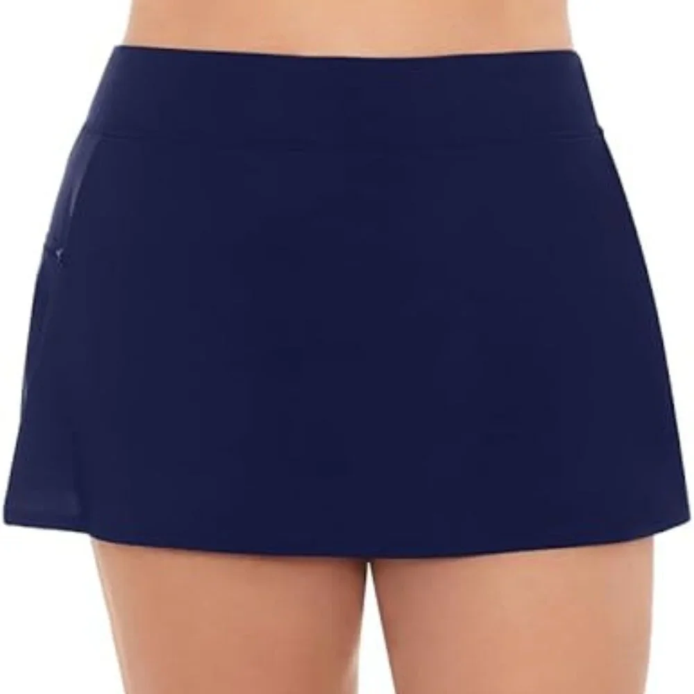 Swim Solutions Plus Size Zippered Pocket Swim Skort Navy Blue 20W